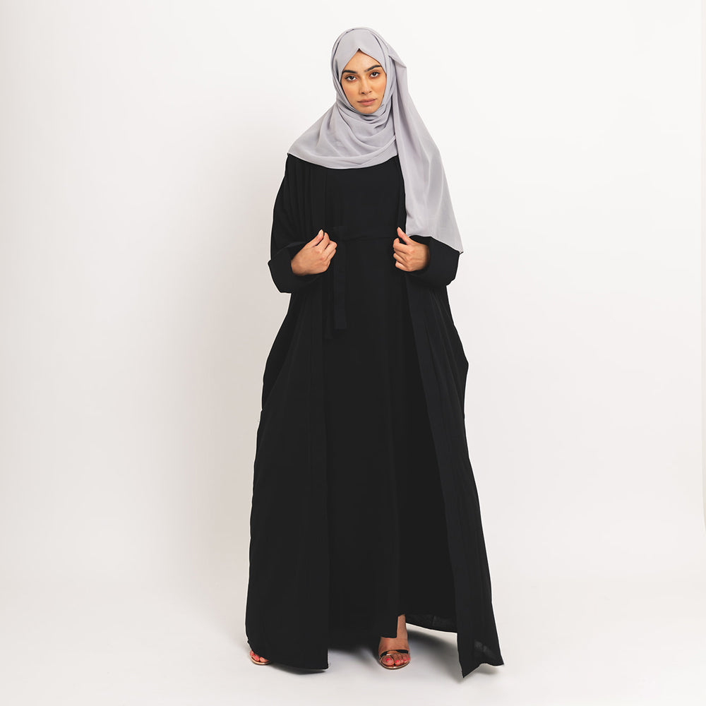 Kimono formale nero in due pezzi con abito sottoveste