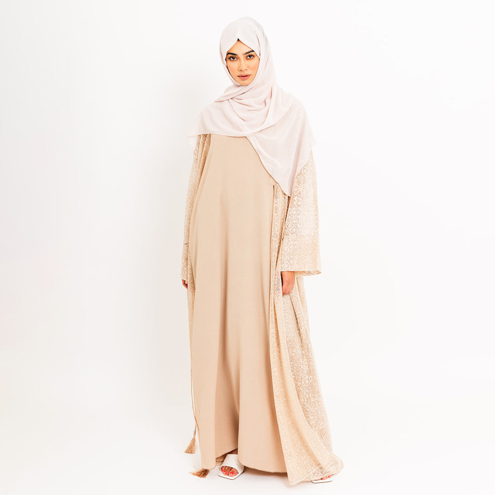 Abaya in pizzo color crema aperto
