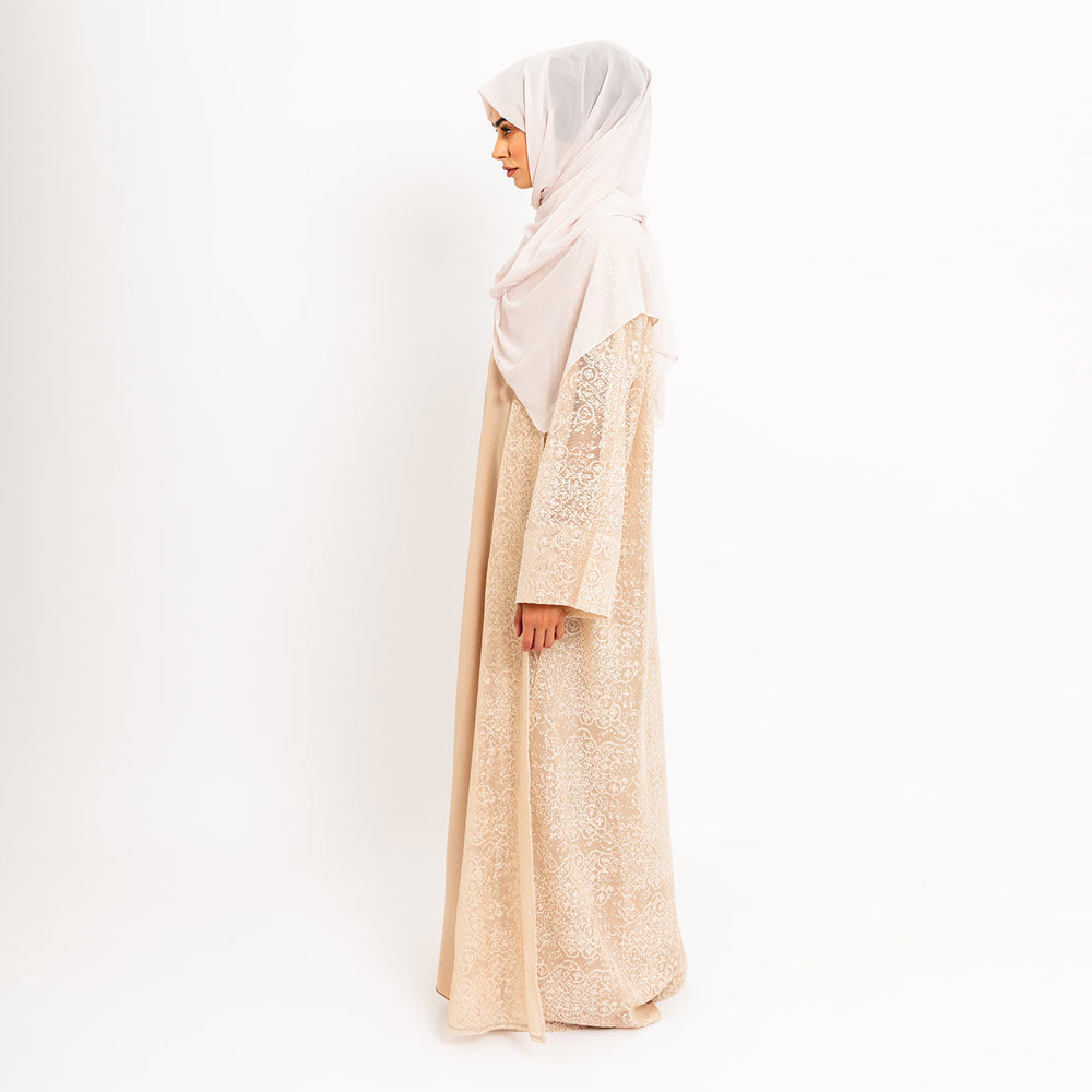 Abaya in pizzo color crema aperto